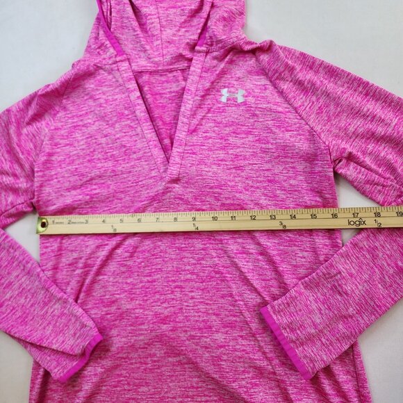 Under Armour Sweatshirt Women Medium Pink Heather Hoodie Vneck Running - Picture 3 of 7